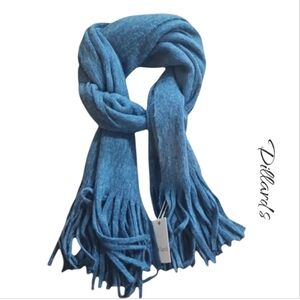 Dillard's Blue Fall/Winter Fringe Trim Cashmere Feels Acrylic Scarf NWT